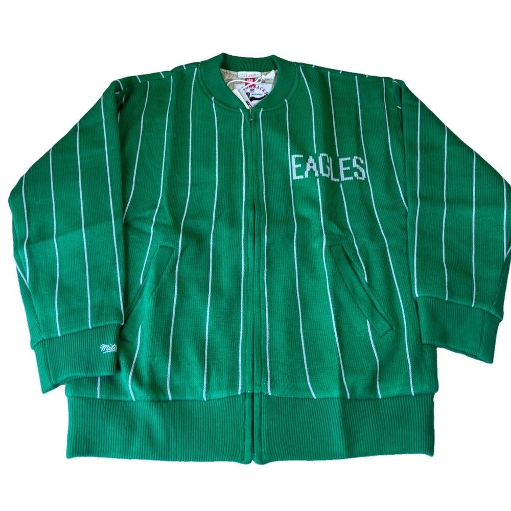 NWT Mitchell & Ness Philadelphia Eagles 1987 Kelly Green Full Zip Sweater Size L